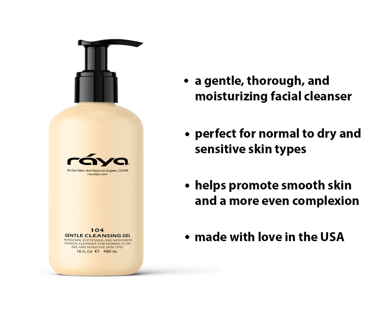 Raya Gentle Facial Cleansing Gel 16 oz (104) | Softening and Moisturizing Botanical Cleanser for Dry and Sensitive Skin| Helps Hydrate Smooth Complexion