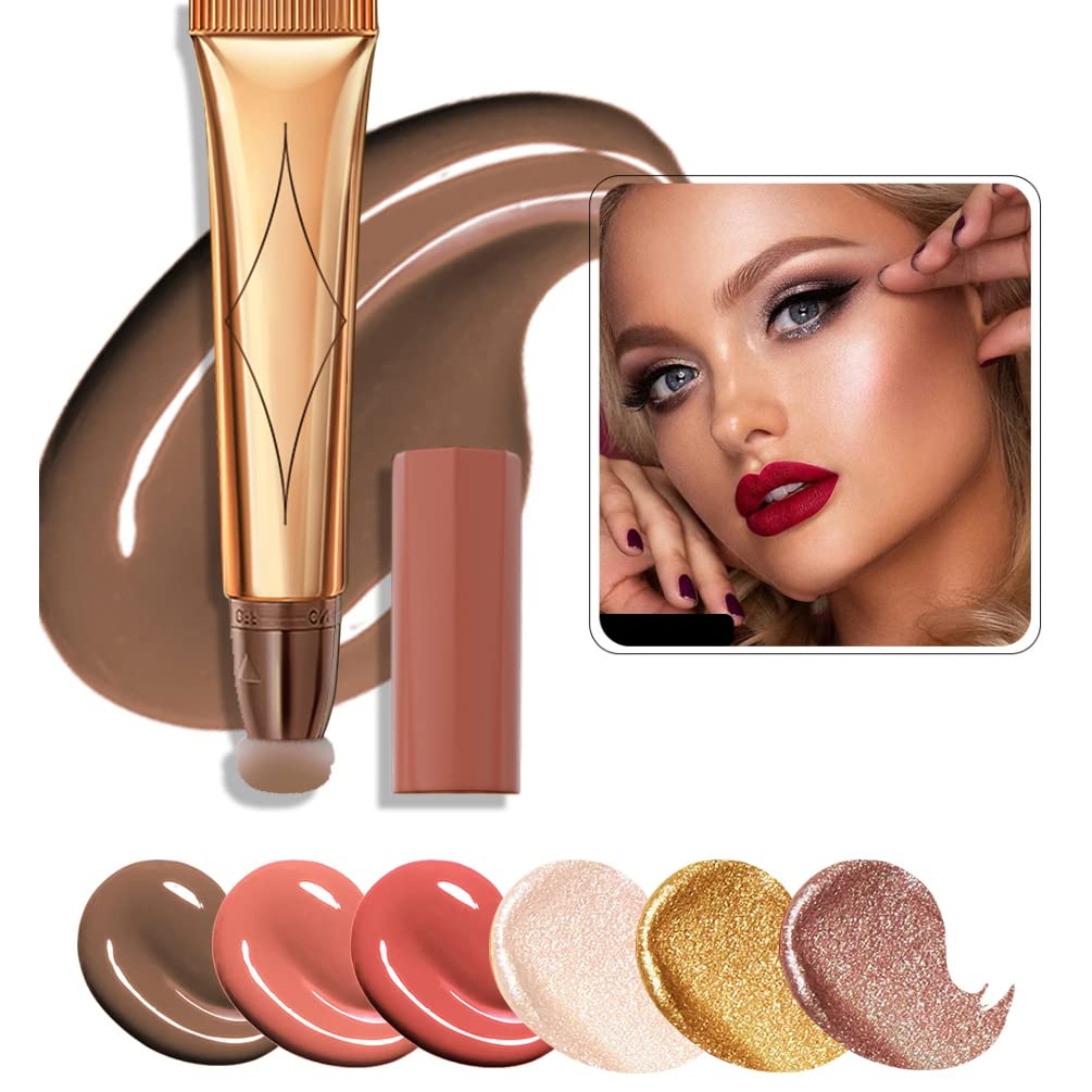 3 Color Contour Beauty Wand, Highlighter ,Blush,Face Concealer Contouring with Cushion Applicator Long Lasting & Smooth Matte Finish Liquid Illuminator Makeup Stick . (01#Contour +02#Blush+04#Highlighter)