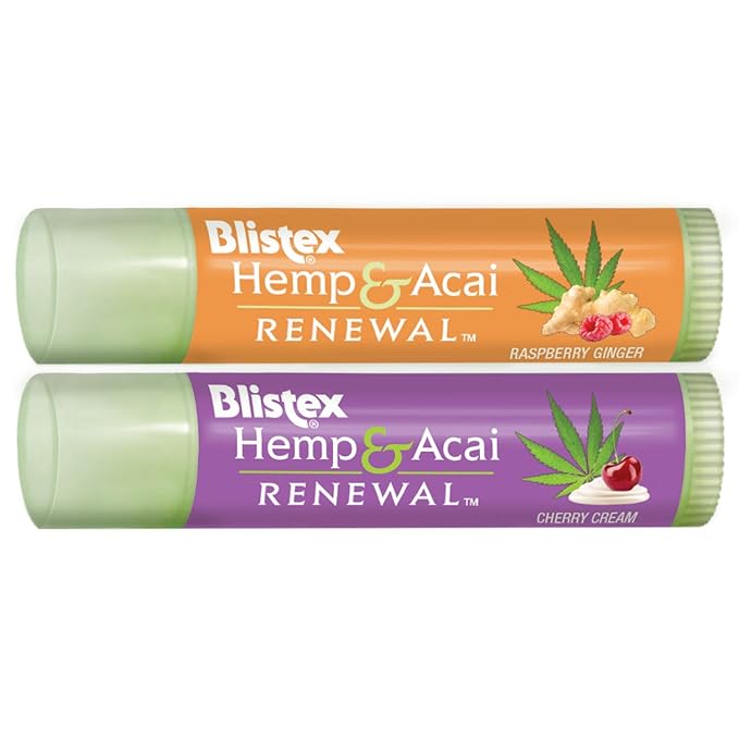Blistex Hemp & Acai Renewal Lip Balm, 0.30 Ounce, 2 Count – Raspberry Ginger & Cherry Cream, Moisturizing Lip Balm, Super Fruit Benefits, Nourishes & Conditions Lips (Pack of 3)