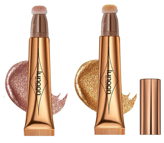 2 Pack Contour Beauty Wand, Highlighter ,Face Concealer Contouring with Cushion Applicator Long Lasting & Smooth Matte Finish Liquid Illuminator Makeup Stick (05 Bronze Gold#06 Rose Gold)