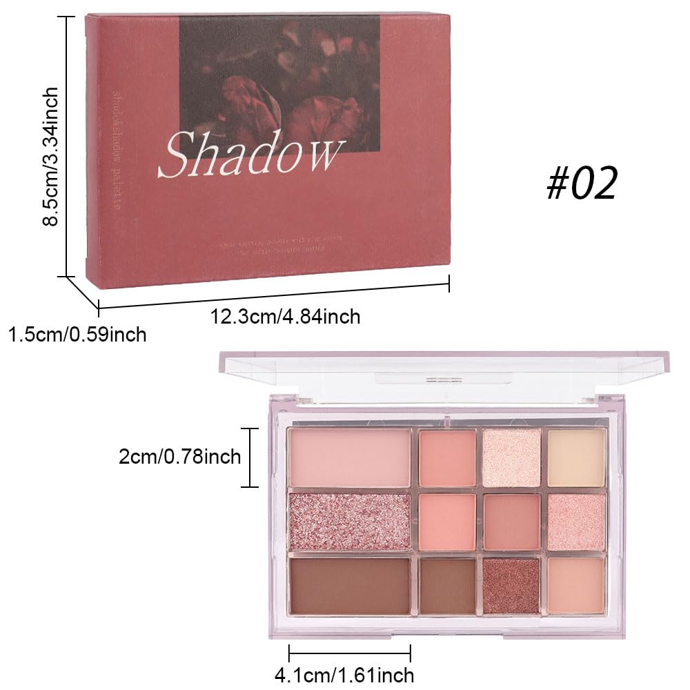 12 Girds Colorful Matte Shimmer Eyeshadow Palette for Eye Makeup,High Pigmented Eye Shadow Primers Powder Palet de sombras de ojos 12-B