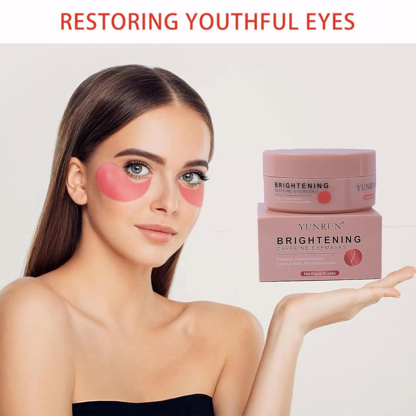 Brightening Eye Mask - Hyaluronic Acid Eye Mask with Caffeine,under Eye Patches for Puffy Eyes and Dark Circles - 60 eye patches to minimize wrinkles and eliminate ,under eye care (1pcs)