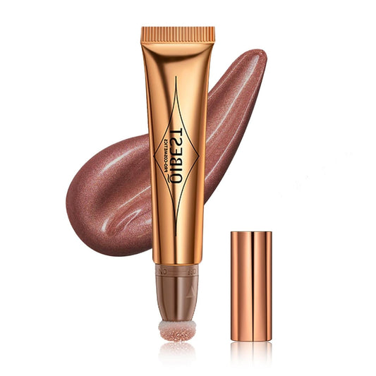 Highlighter Beauty Wand, Cream Liquid Highlighter Makeup Stick, Silky Smooth Face Shimmer Bronzer Stick with Cushion Applicator, Lightweight Body Face Glowing Highlighter, Cruelty-free(Rose Gold)