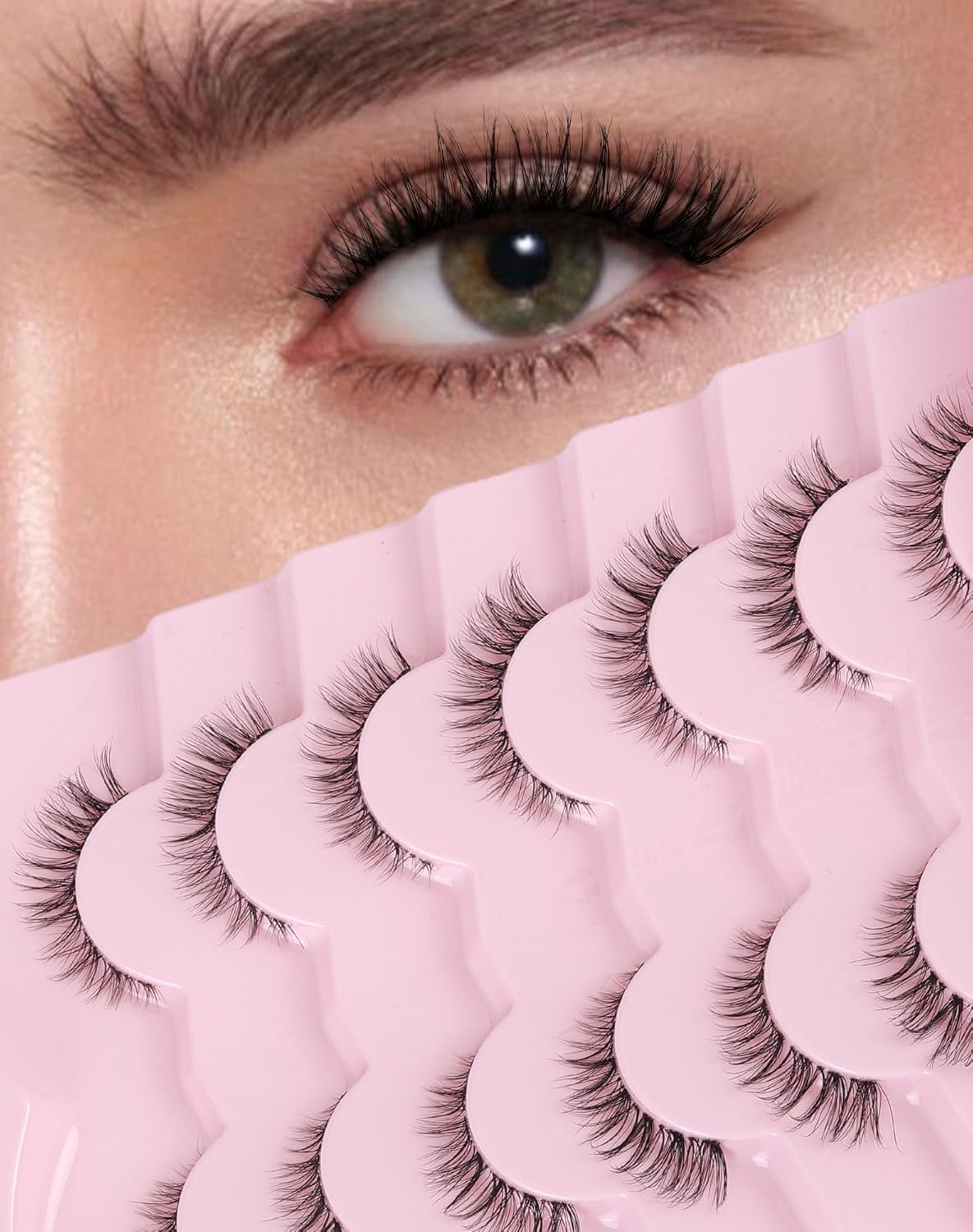 Small Lashes Wispy Short Eyelashes Natural Look Flared Strip False Eyelash Soft Clear Band Lash Pack 7 Pairs SF-07