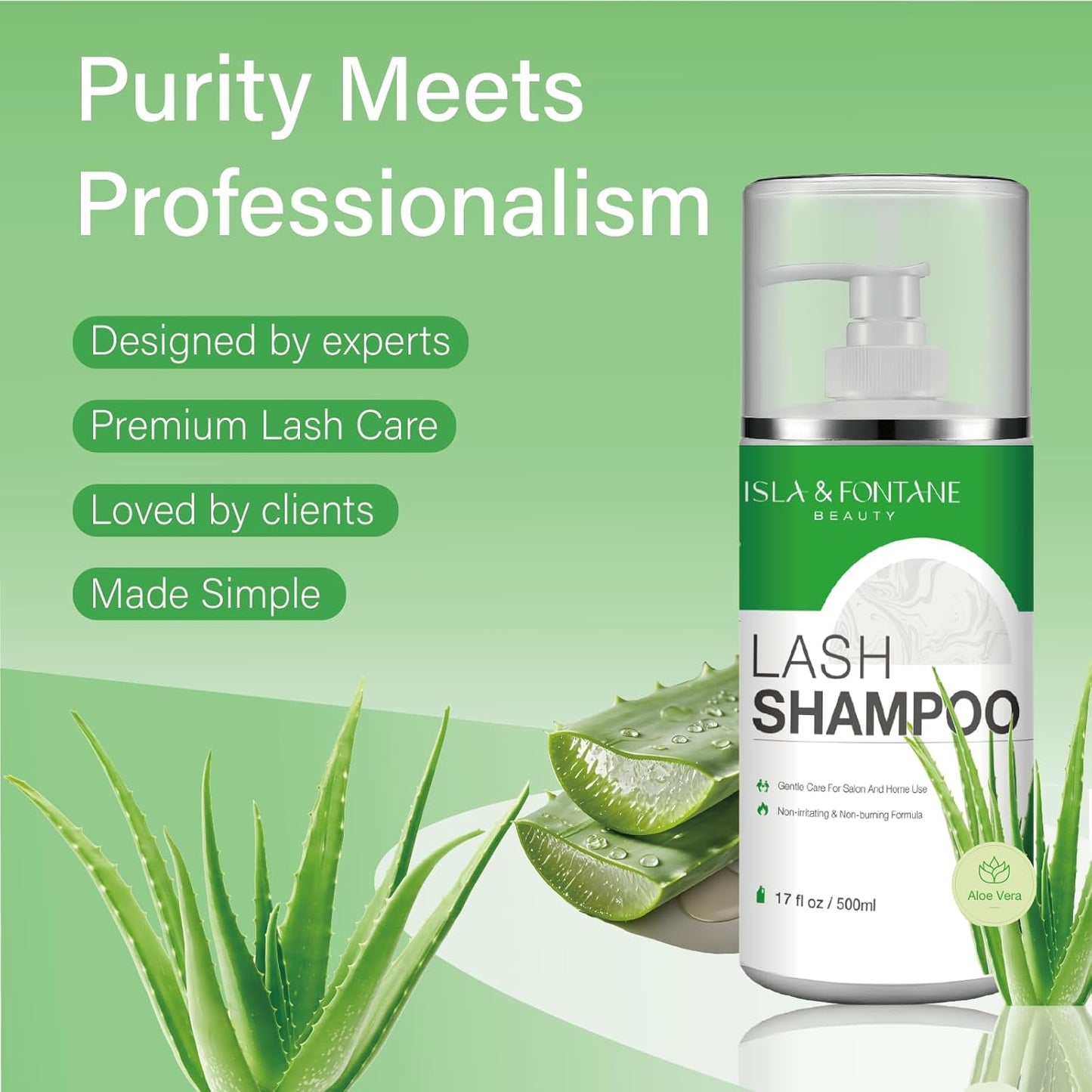 Isla & Fontane Lash Shampoo Bulk – Multi-Scent Series – 17 fl oz / 500ml | Gentle Eyelash Cleanser for Lash Extensions | Non-Irritating | Professional Lash Bath Foam For Salon And Home Use (Aloe Vera)