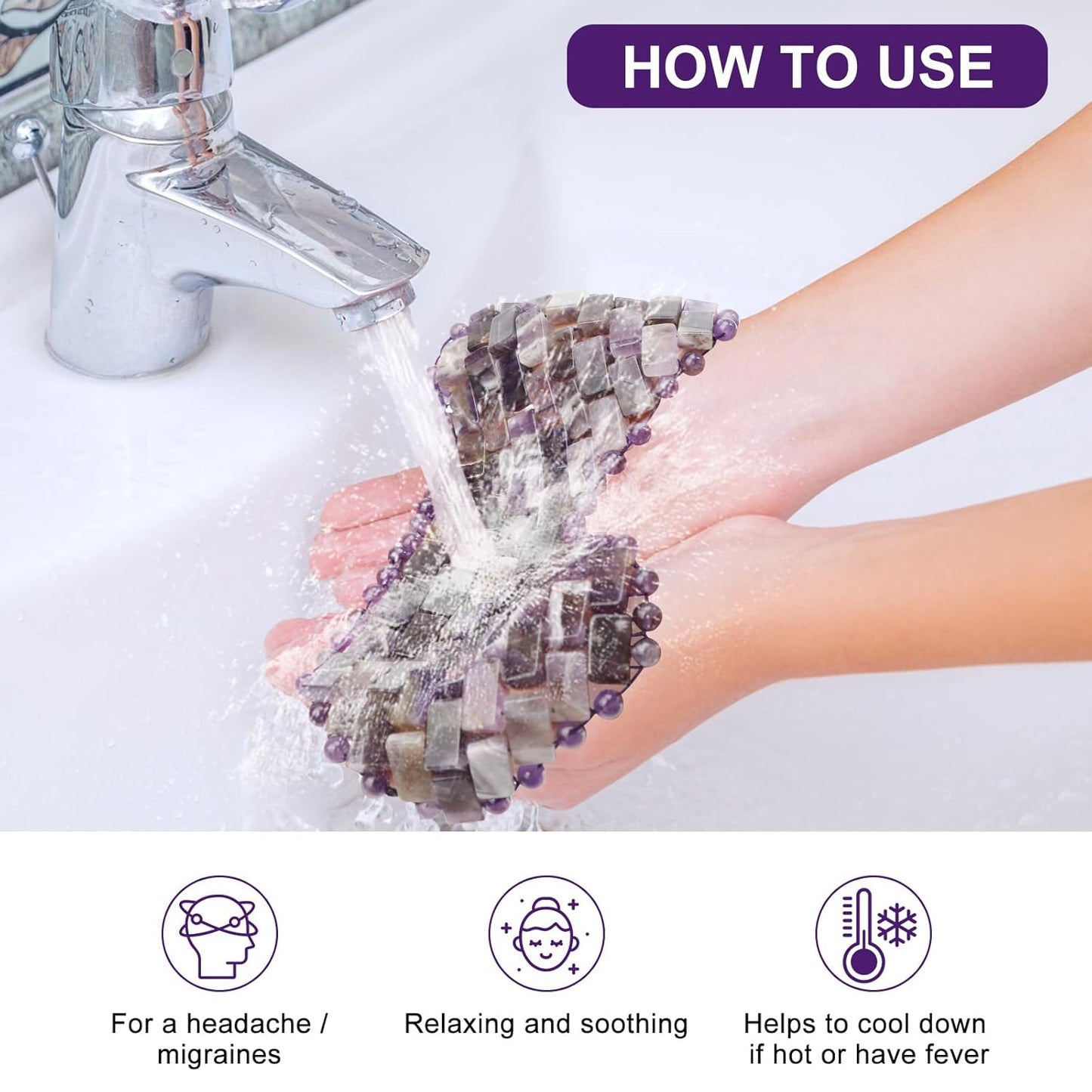 Jade Eye Mask, Rose Quartz Eye Mask,Gemstone Eye Mask Anti Aging Therapy Hot or Cold Using (#2-Amethyst)