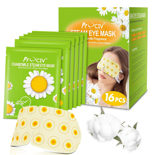 ProCIV 16 Packs Steam Eye Masks for Dry Eyes Heating Eye Mask for Soothing Headache Warm Compress for Eyes Relief Stress, Relief Eye Fatigue SPA Essential Self Heating Moist Sleep Mask