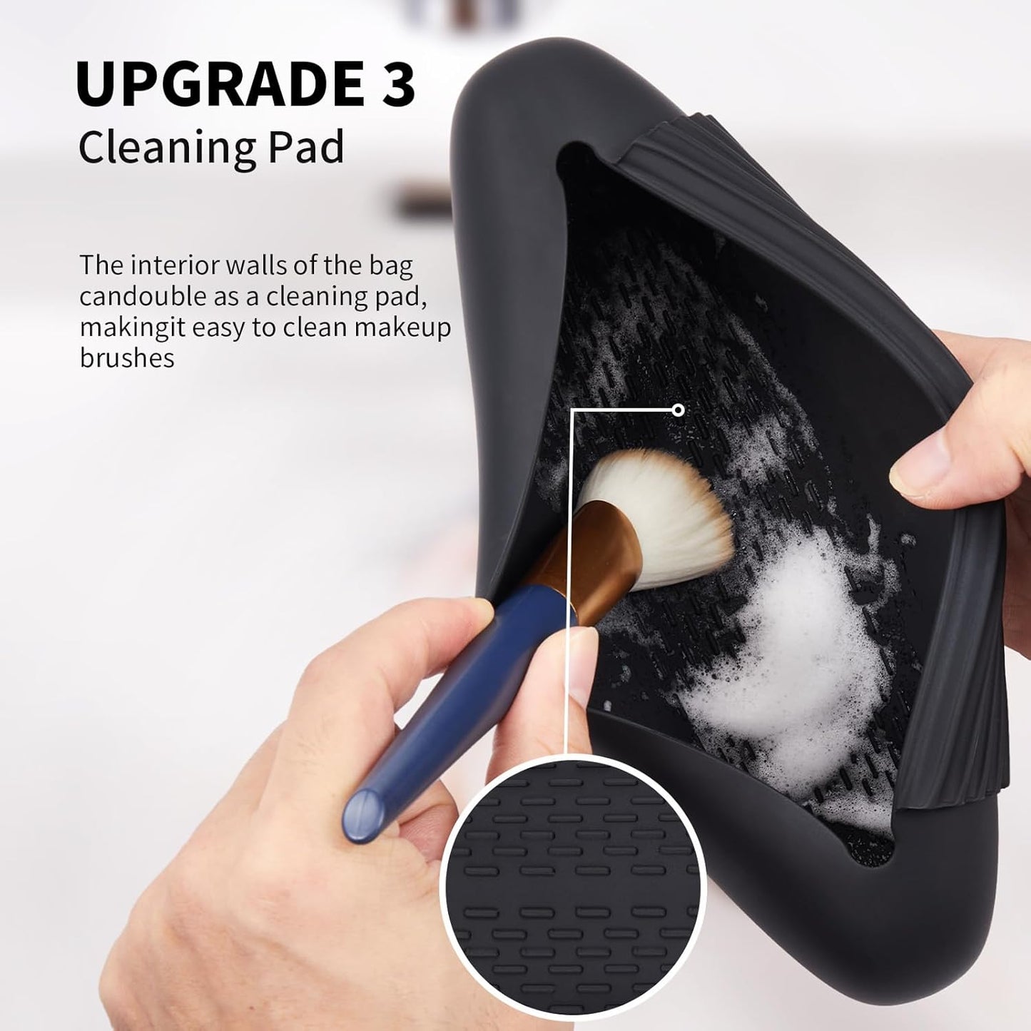 Silicone Makeup Brush Holder Travel Cosmetic Bag:Soft Portable Cosmetic Face Brushes Holder with Upgrade Anti-Fall Out Magnetic Closure, Large Travel Makeup Brush Case - Black