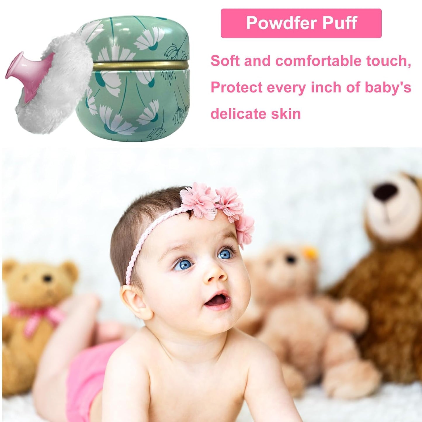 Body Powder Puff and Container for Dusting Powder, Women Powder Puff and Powder Case for Bath and Travel (Dandelion)