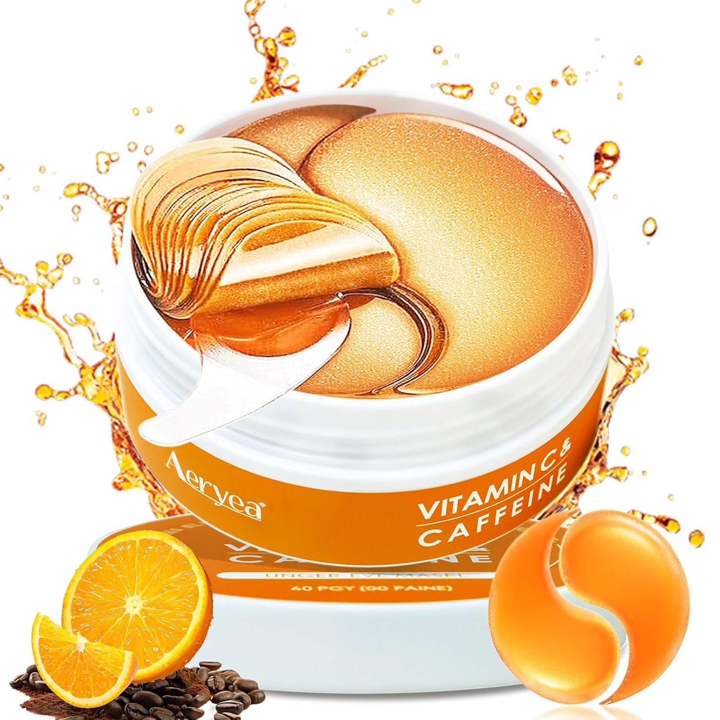 Under Eye Patches with Vitamin C & Caffeine 30 Pairs for Dark Circles, Fine Lines and Puffiness, with Niacinamide Hydra-Gel Collagen, Skin Care for Men & Women