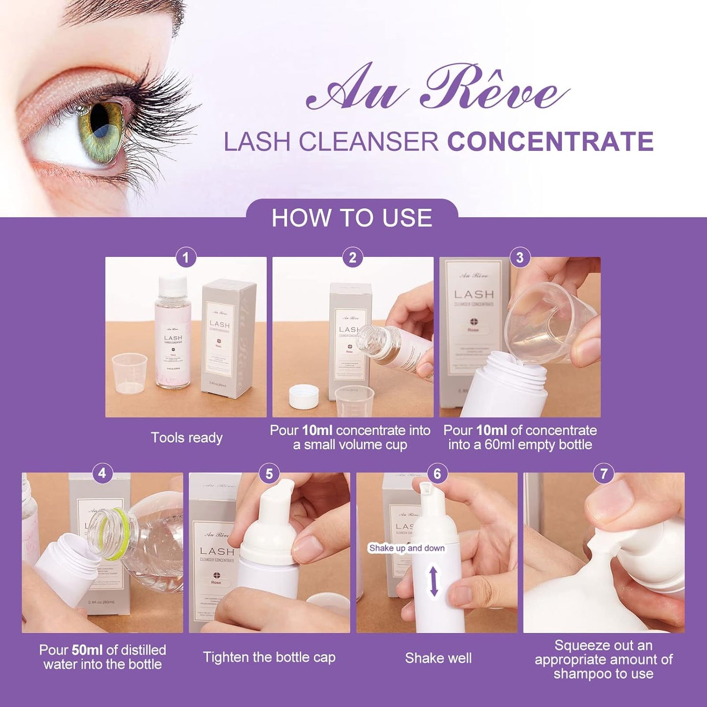 Eyelash Cleanser Concentrate 100ml Eyelash Extension Cleanser Inside the Eyelash Extension Kit Oil-Free Eyelash Extension Shampoo Perfect for Salon-Can Make Ten 60ml bottles of Lash Shampoo,Lavender