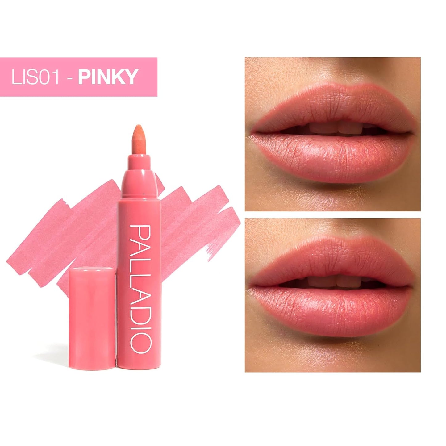 Palladio Lip Stain, Hydrating and Waterproof Formula, Matte Color Look, Long-lasting All Day Wear Lip Color, Smudge Proof Natural Finish, Precise Chisel Tip Marker, Pinky