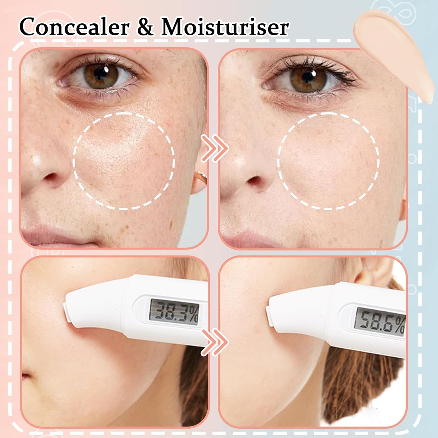 Full Coverage Concealer Foundation,Oil Control Long Lasting Lightweight BB Cream Tinted Face Moisturizer with SPF 50+ PA+++,Moisturizing CC Cream Liquid Foundation Makeup Brush Set(2 Pack)