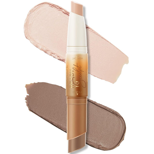 FOCALLURE 2 in 1 Cream Bronzer and Highlighter Stick,Non-greasy & Non-drying Contour Pencil,Easy to Create a Natural Matte Finishing,Long Lasting & Waterproof Face Brighten Make up Pen,SOUR CREAM