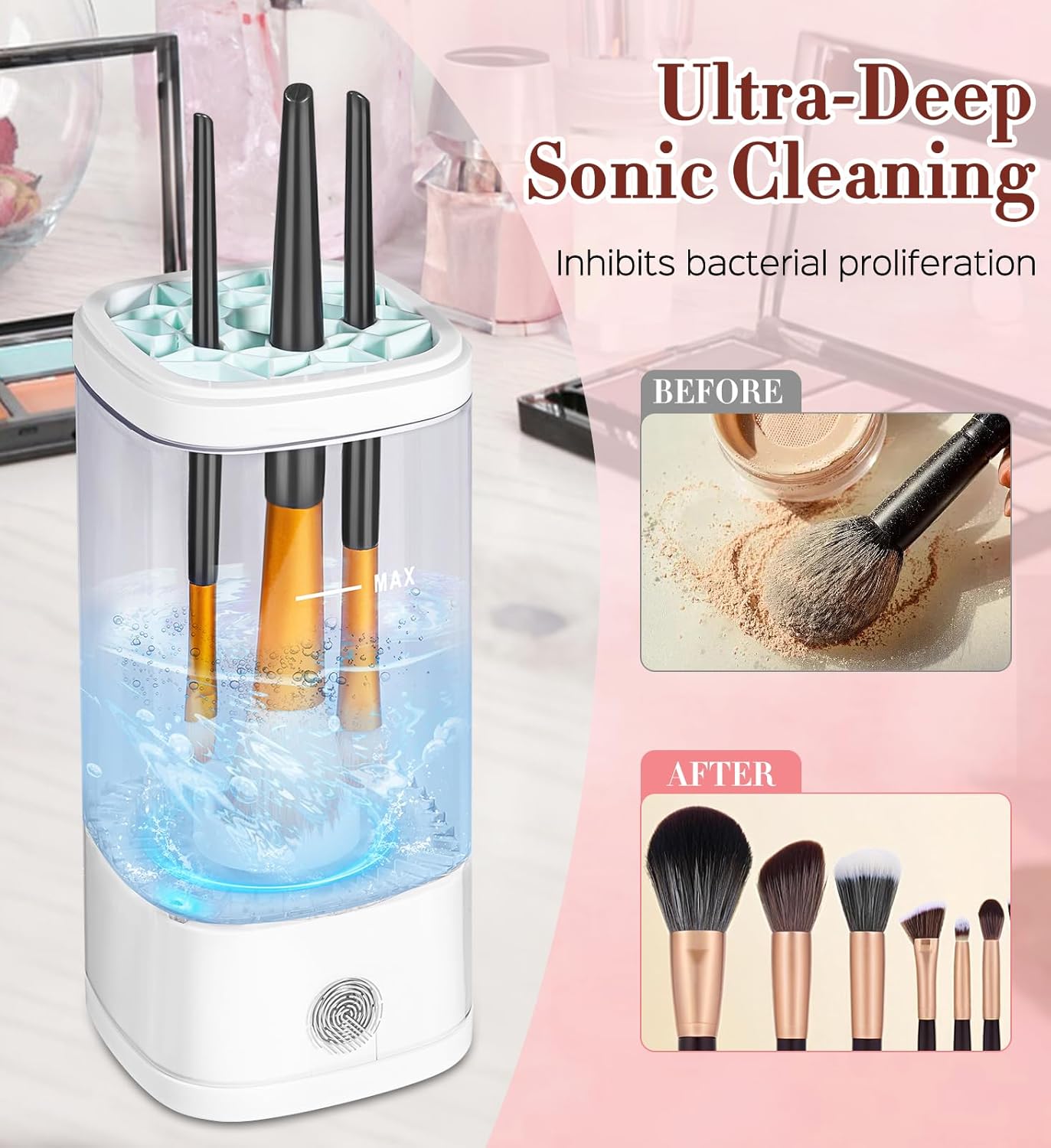 Electric Makeup Brush Cleaner, 7000 RPM Makeup Brush Cleaner Machine, Efficient Automatic Portable USB Cleaner Tool for All Types of Makeup Brushes, Convenient Makeup Brush Cleaning-Transparent 