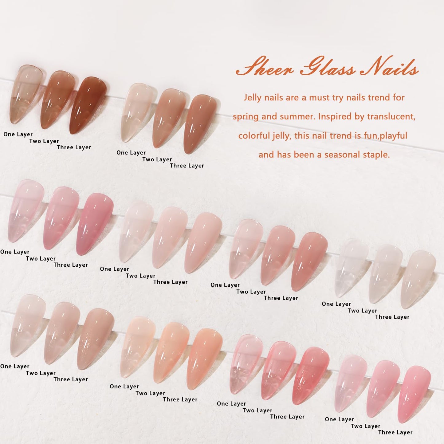 Jelly Nude Gel Nail Polish Set 10Pcs Neutral Skin Color Rose Maple Red Shimmer Gel Polish Kit Semi-Transparent Nail Polish Fall Nail Gel UV LED Soak Off Home DIY 7ml