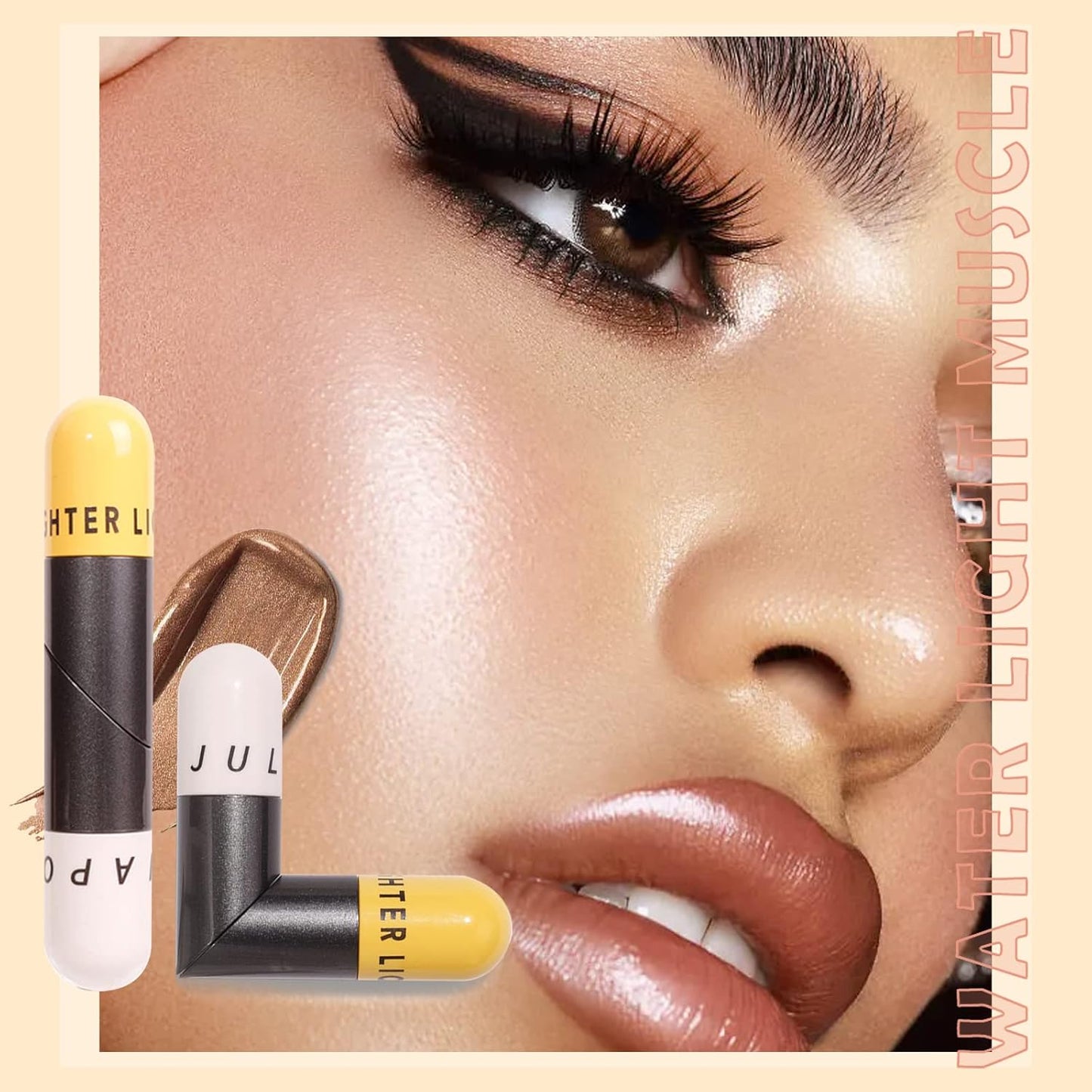 Liquid Highlighter Double-Headed Face Body Shimmer and Glitter Illuminator for Face Long Lasting Waterproof Moisturizing Body Highlighter (Pink&Brown)