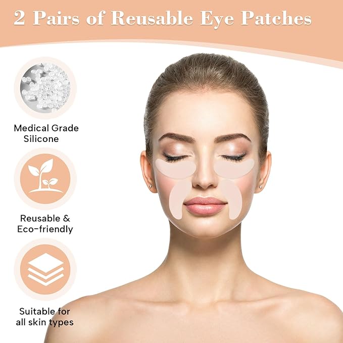 Under Eye Patches - 2 Pairs Reusable Sustainable Silicone Eye Patches, Plump Fine Lines and Wrinkles, Boost Hydration, with Metal Eye Cream Applicator