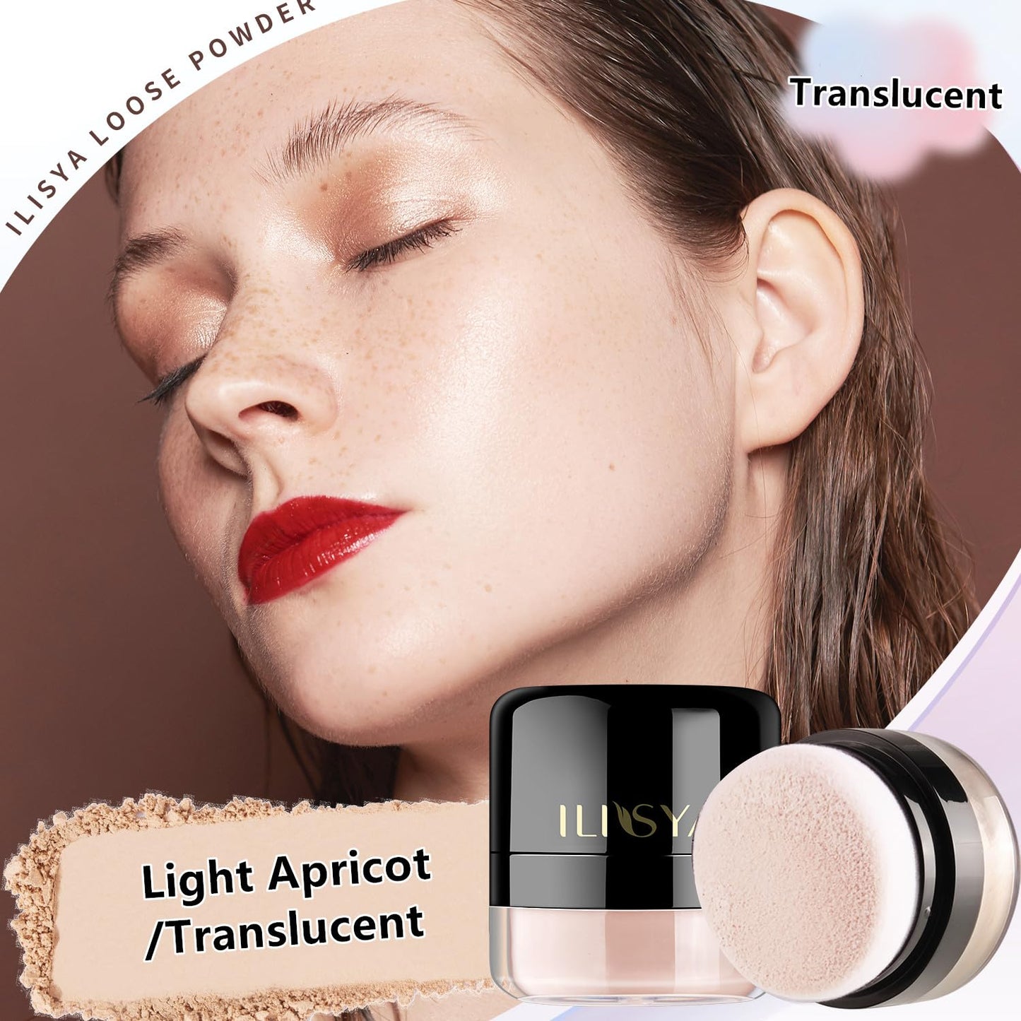 Setting Powder Lightweight Loose Powder Finishing Powder Long-Lasting Face Powder Waterproof with Soft Mushroom Powder Puff & Mirror, Matte Finish (Light Apricot/Translucent)-3 Boxes