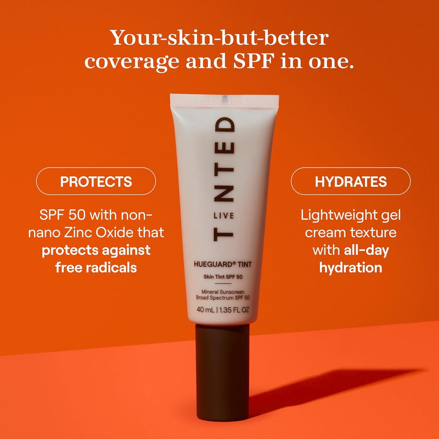Live Tinted Hueguard Skin Tint SPF 50 - Tinted Mineral Sunscreen with Light-Medium Buildable Coverage With a Hydrating and Radiant Finish - Water and Sweat Resistant, 1.35 fl oz - Shade 06