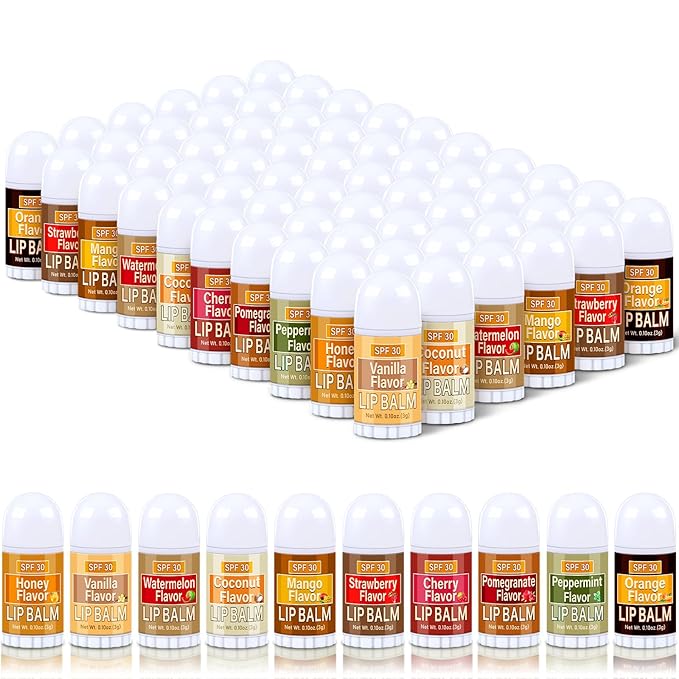 60 Pcs Mini Sunscreen Lip Balms Bulk SPF 30 Lip Balm Sticks Favors with Sunscreen SPF Employee Staff Appreciation Gifts Bulk Team Coworkers Christmas Party Gifts for Travel Beach