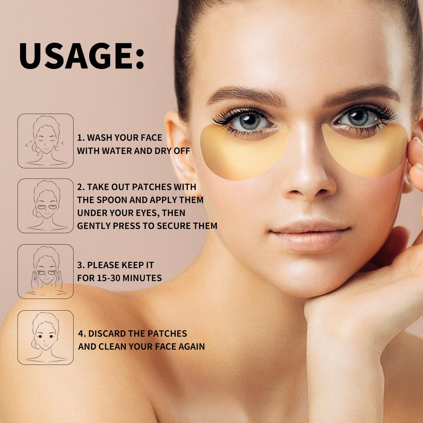 ROUSE 24K Gold Eye Masks Under Eye Collagen Patches Anti-Wrinkle Anti-Aging Eye Gel for Dark Circles Puffy Eyes Under Eye Bags Moisturizing Eye Treatment Masks-60pcs