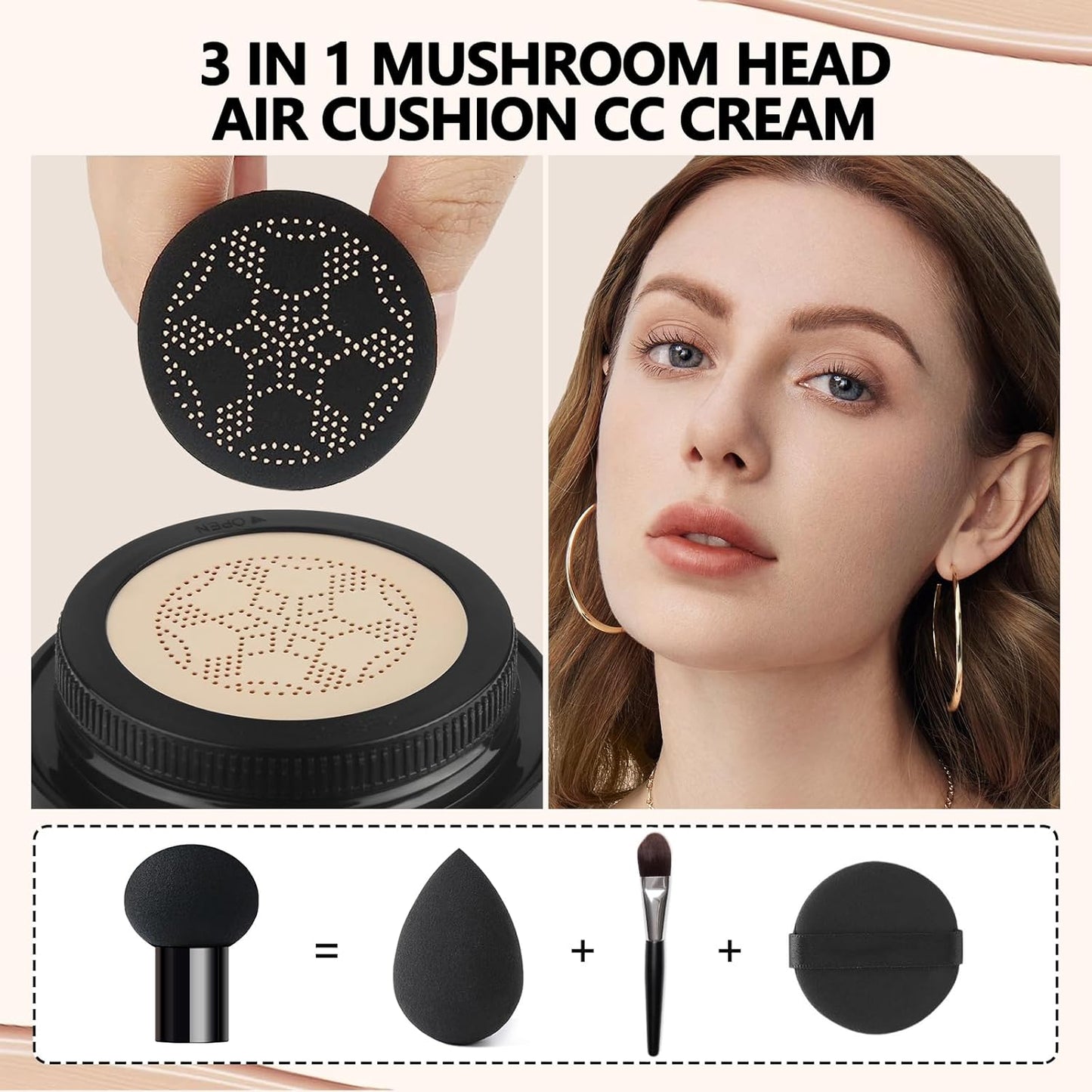 Mushroom Head Air Cushion CC Cream Strong Concealer 2PC,Face Makeup Cushion Foundation Long Lasting,Moisturizing BB Cream Makeup Base Primer Even Skin Tone for All Skin Types (2PC 04, 200g)