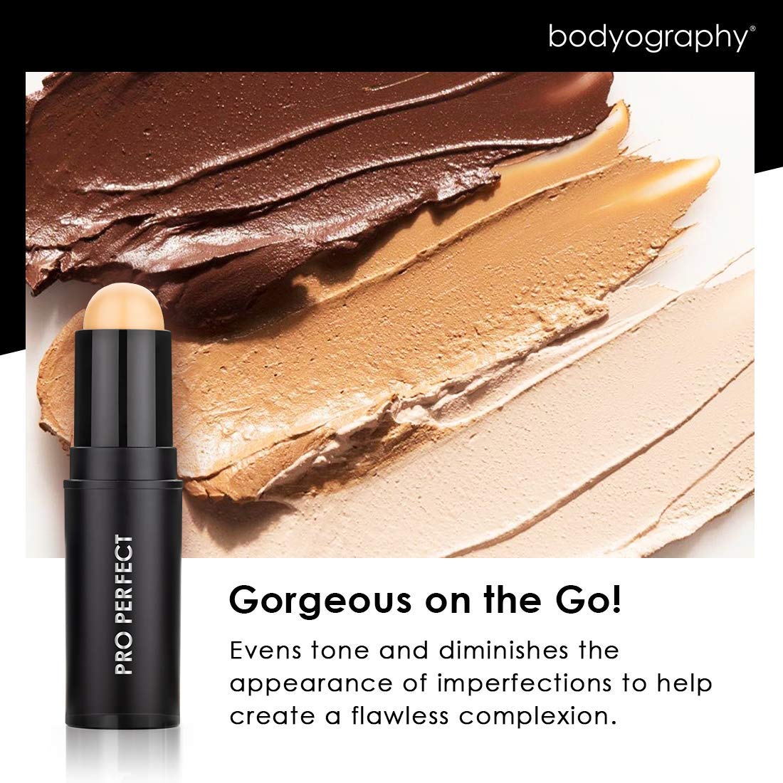 Bodyography Pro Perfect Foundation Stick - Demi-Matte Finish with A Natural Look - Enhancer for Concealing, Highlighting, and Contouring - Vitamin C & E (Wheat)