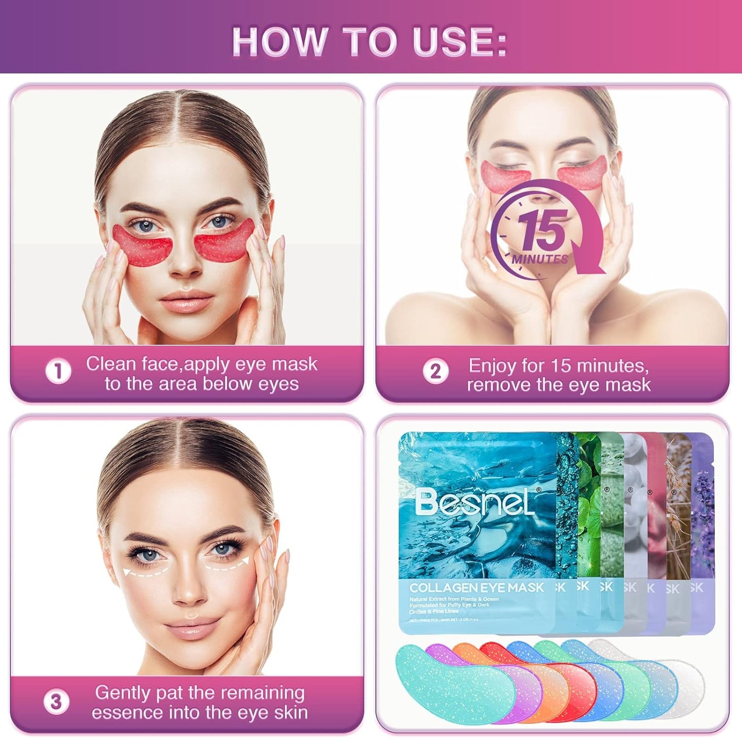 Eye Gels Pads 32 Pairs,Under Eye Patches Helps Reduce Puffy Eyes,Wrinkles and Dark Circles,Eye Mask with Collagen Protein,Pearl Extract and Hyaluronic Acid,Beauty & Personal Care
