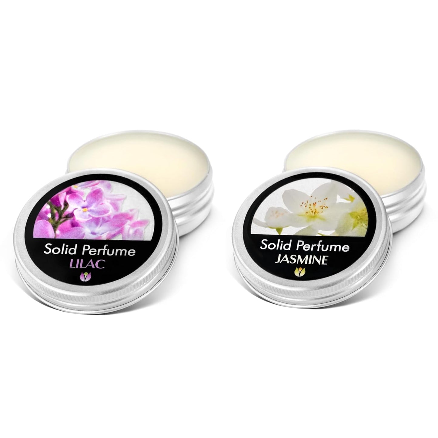 Flowerland Solid Perfumes Set Jasmine, Lilac - Portable Pocket Balm Perfumes Perfect for Travel Use - Natural Fragrance Parfums for Men and Women - Natural & Vegan