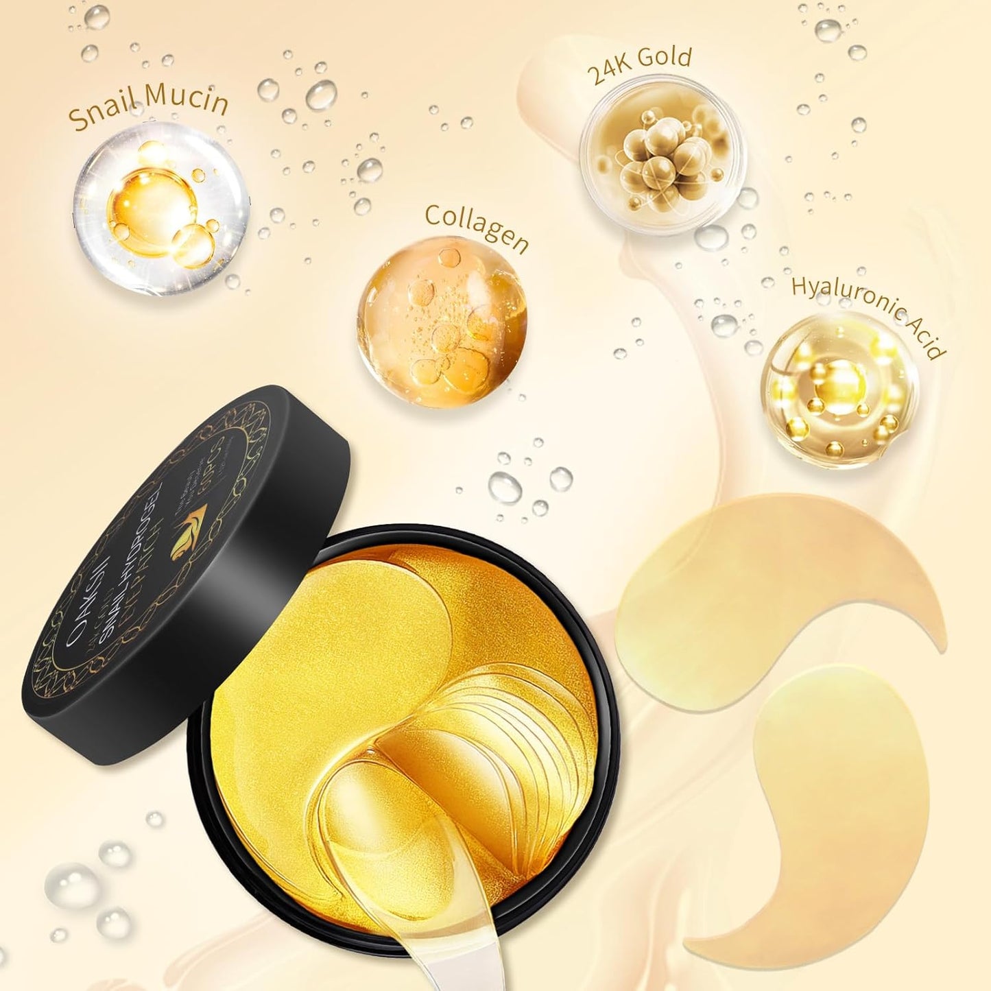 Snail Hydrogel Eye Patch, 24K Gold Gel Serum Mask for Dark Circles, Fine Lines, Puffy Eyes, Under Eye Bags, Moisturizing