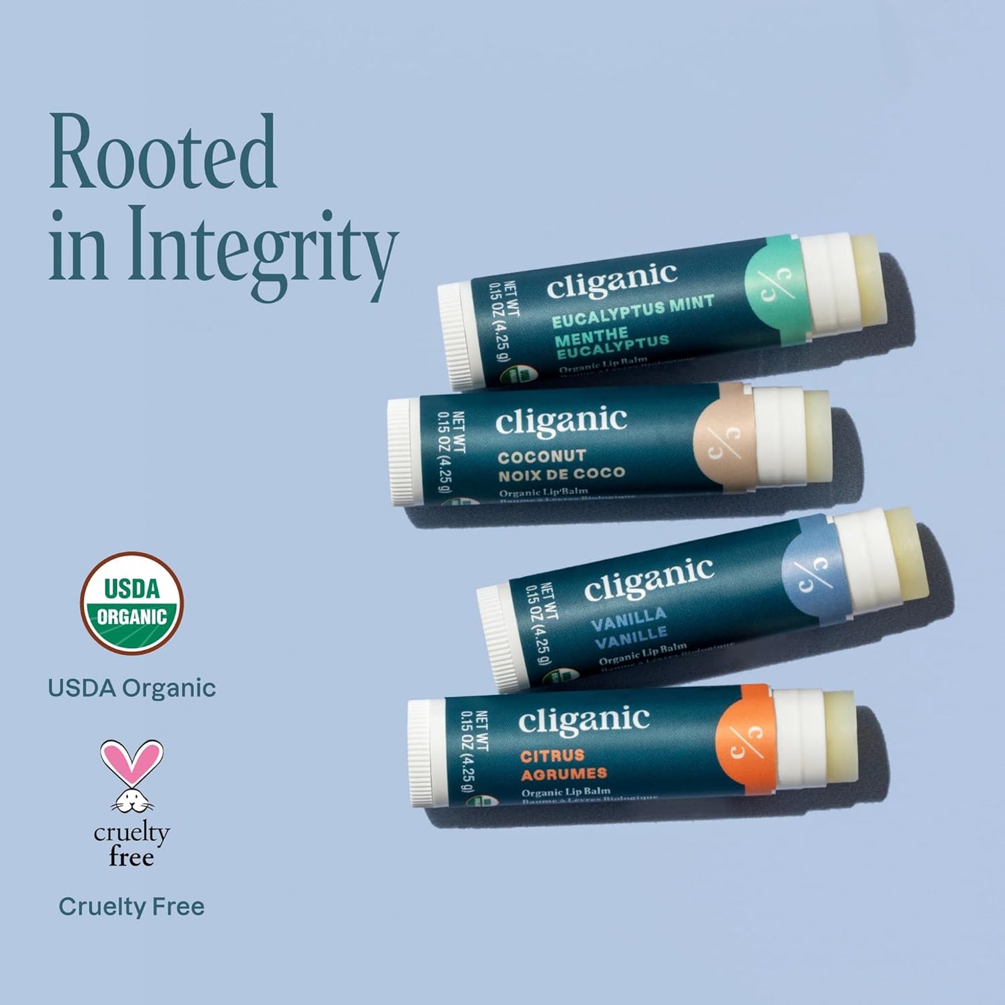 Cliganic Organic Lip Balm Set - 4 Flavors - Natural Hydrating for Cracked & Dry Lips