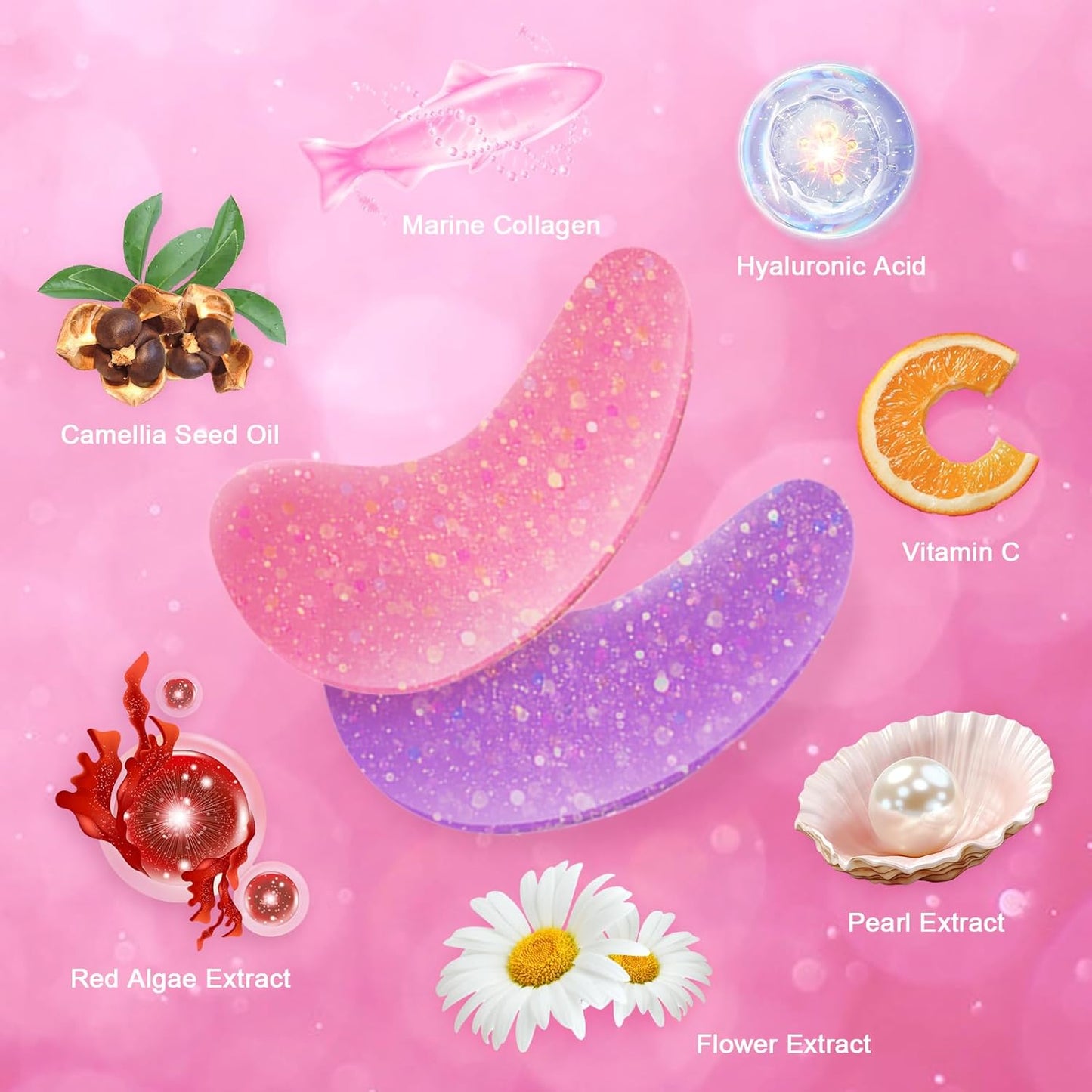 Under Eye Patches for Dark Circles, Puffy Eyes & Wrinkles, Collagen Gel Eye Mask with Vitamin C, Hyaluronic Acid Anti-Aging Eye Patches (12 pairs)