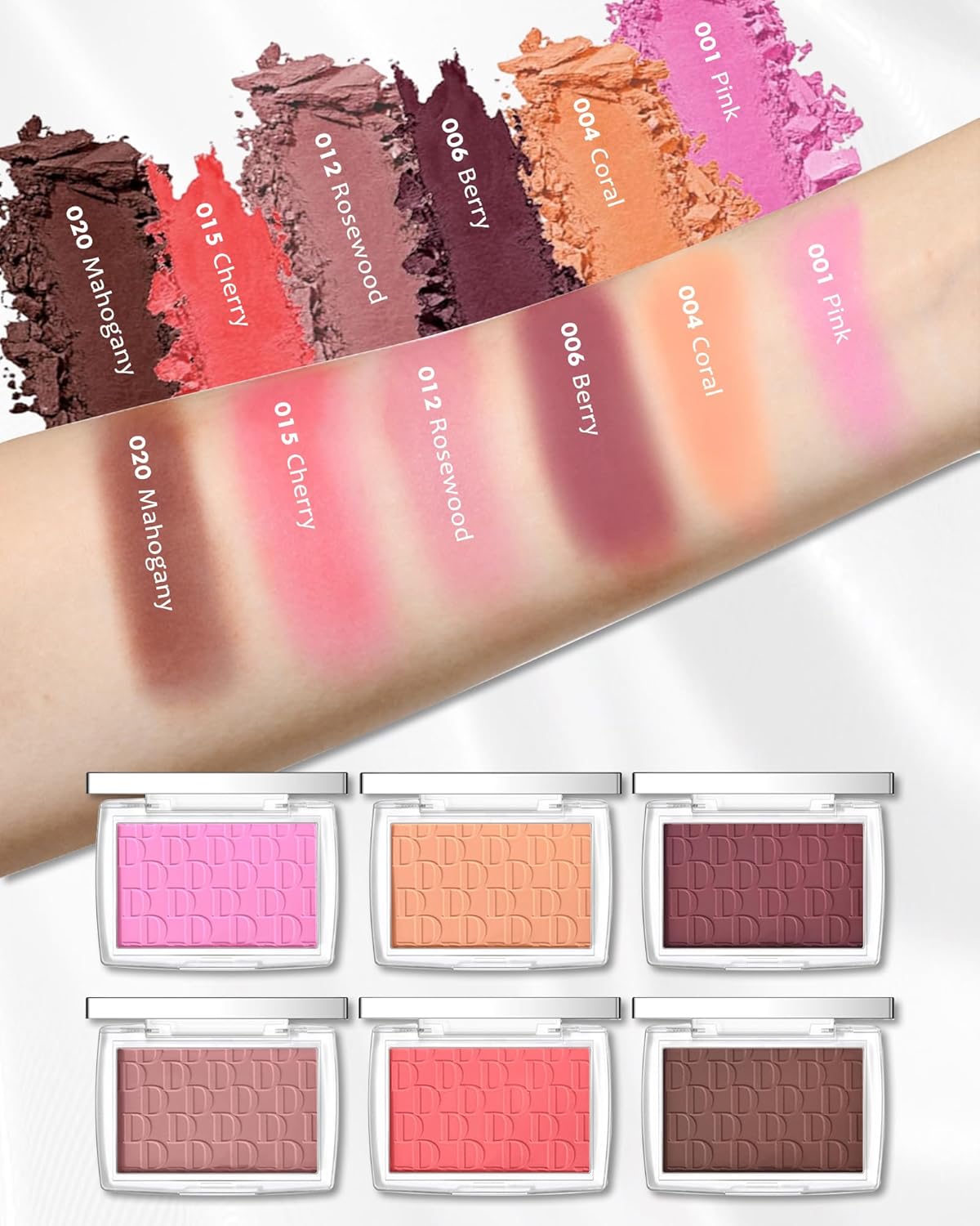 Pink Powder Blush Palette, Matte Powder Makeup Blush for Cheeks, Natural Glow Face Blush Contour Palette, Lightweight, Smooth, High Impact Buildable Color, Long-lasting All-Day Face Enhancing -#Pink