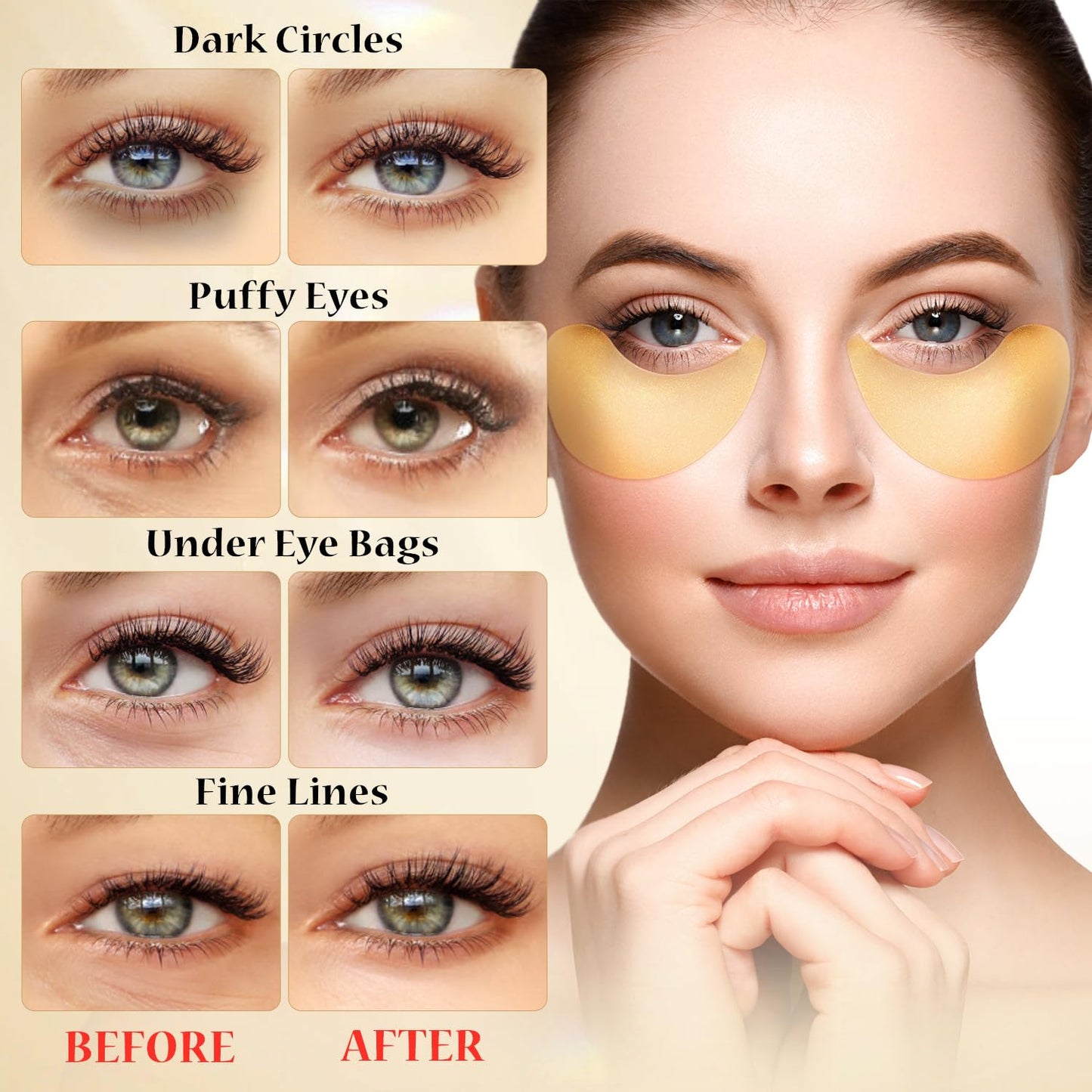 ROUSE 24K Gold Eye Masks Under Eye Collagen Patches Anti-Wrinkle Anti-Aging Eye Gel for Dark Circles Puffy Eyes Under Eye Bags Moisturizing Eye Treatment Masks-60pcs