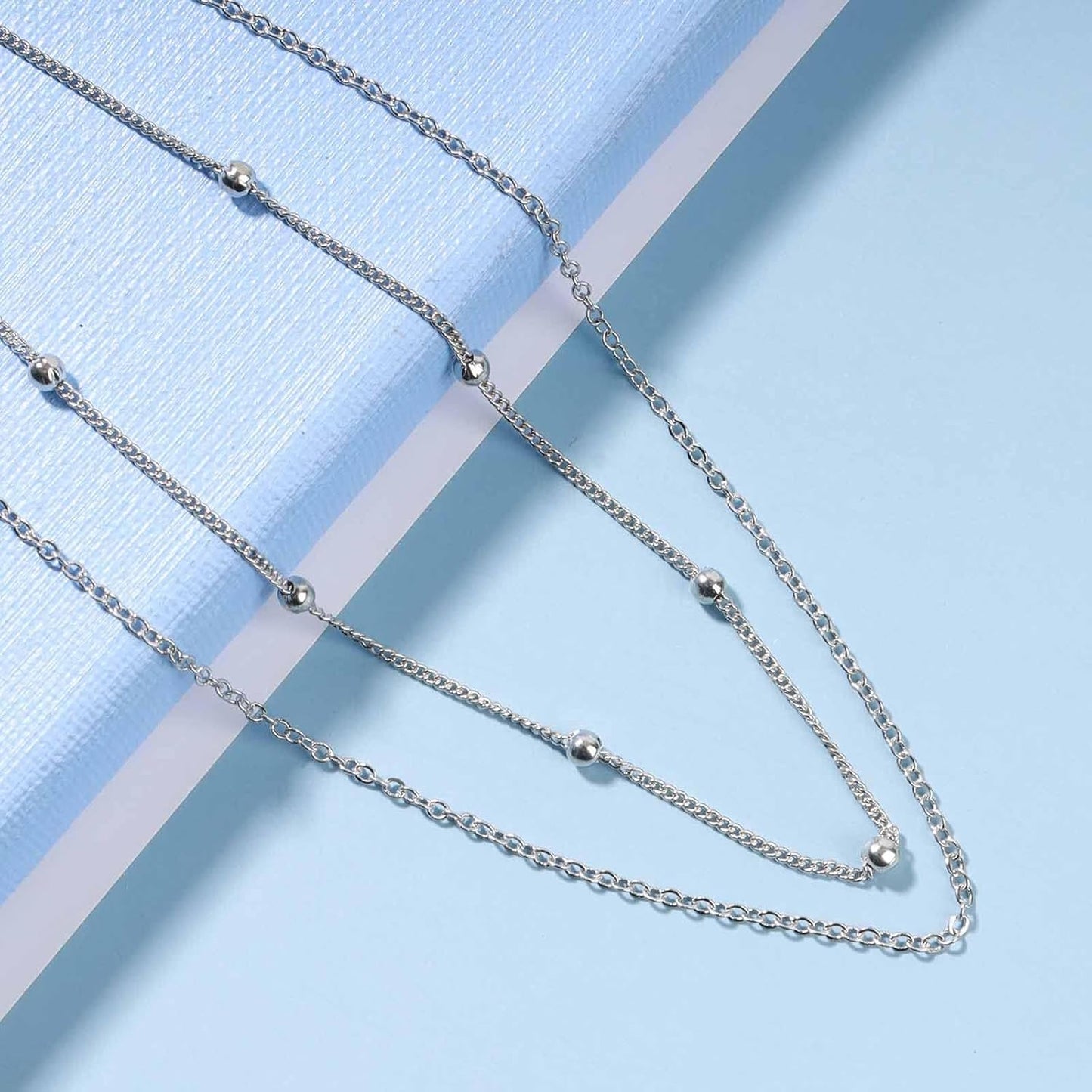 Boho Layered Satellite Choker Necklace Gold Ball Chain Necklace Short Collar Necklace Vintage Double Layer Necklace Jewelry for Women and Girls Gifts