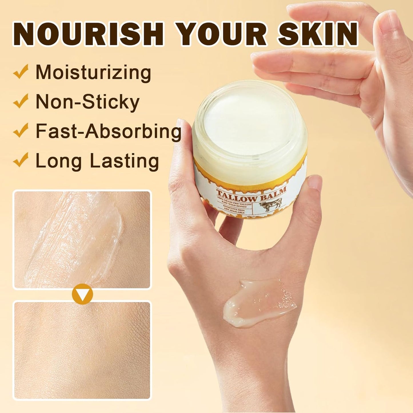 Beef Tallow and Honey Balm for Skin Tallow Face Moisturizer Natural Organic Tallow Honey All body Balm Tallow Body Moisturizer 2 Oz