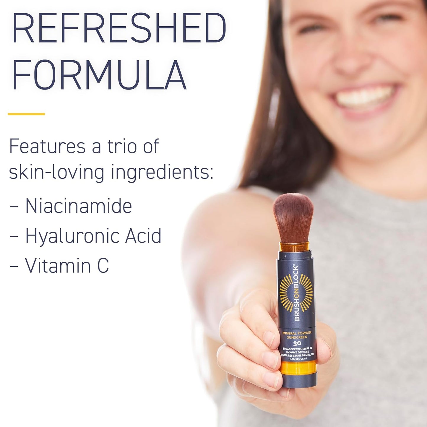 Brush On Block SPF 30 Mineral Powder Sunscreen New Formula, With Niacinamide, Hyaluronic Acid, & Vitamin C, Broad Spectrum, Water Resistant, Translucent, For All Skin Types, Reef Friendly, Mfg in USA