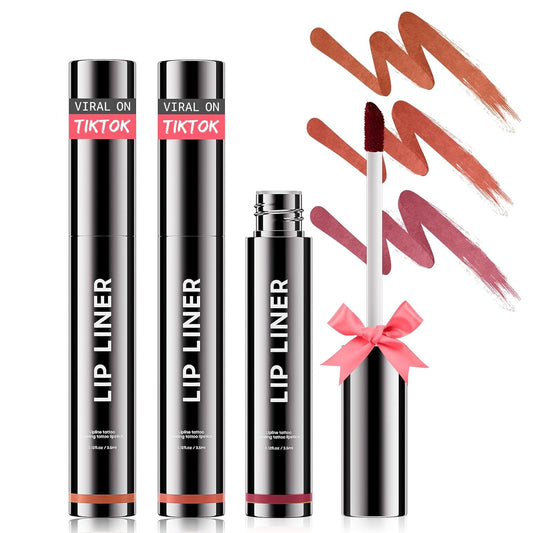 OETUIOW Lip Stain Peel Off, Lip Liner Moisturizing Long-Lasting & Waterproof, Transfer Proof & Plumping, Non-Stick Cup,3PCS Nude&Rose&Mauve