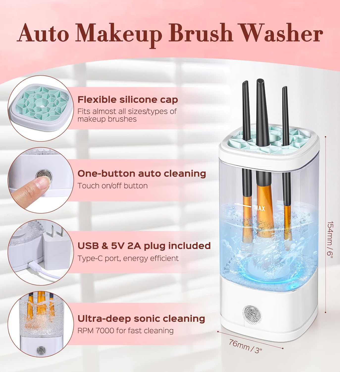 Electric Makeup Brush Cleaner, 7000 RPM Makeup Brush Cleaner Machine, Efficient Automatic Portable USB Cleaner Tool for All Types of Makeup Brushes, Convenient Makeup Brush Cleaning-Transparent 