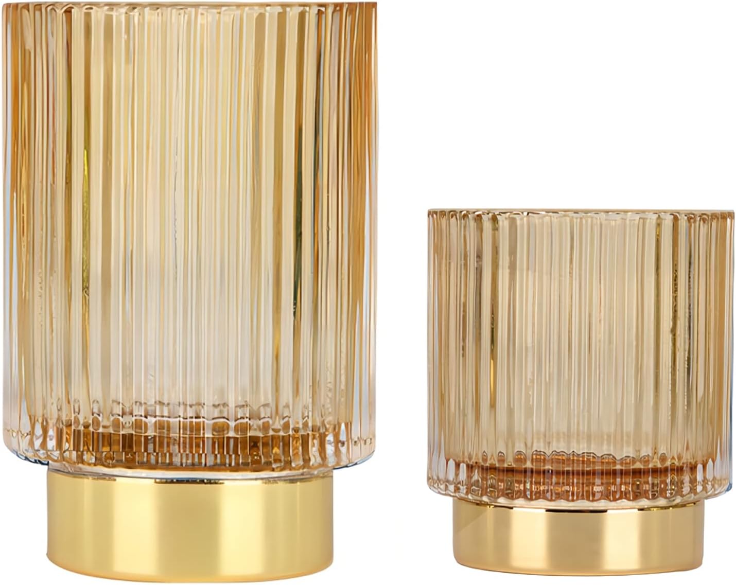 DASITON Makeup Brush holder Organizer,Crystal Cosmetic Makeup Brush Glass Brushes Storage Holder, Vintage Make Up Brush Cup Pen Pencil Holder striped vase(Coffee S+L)