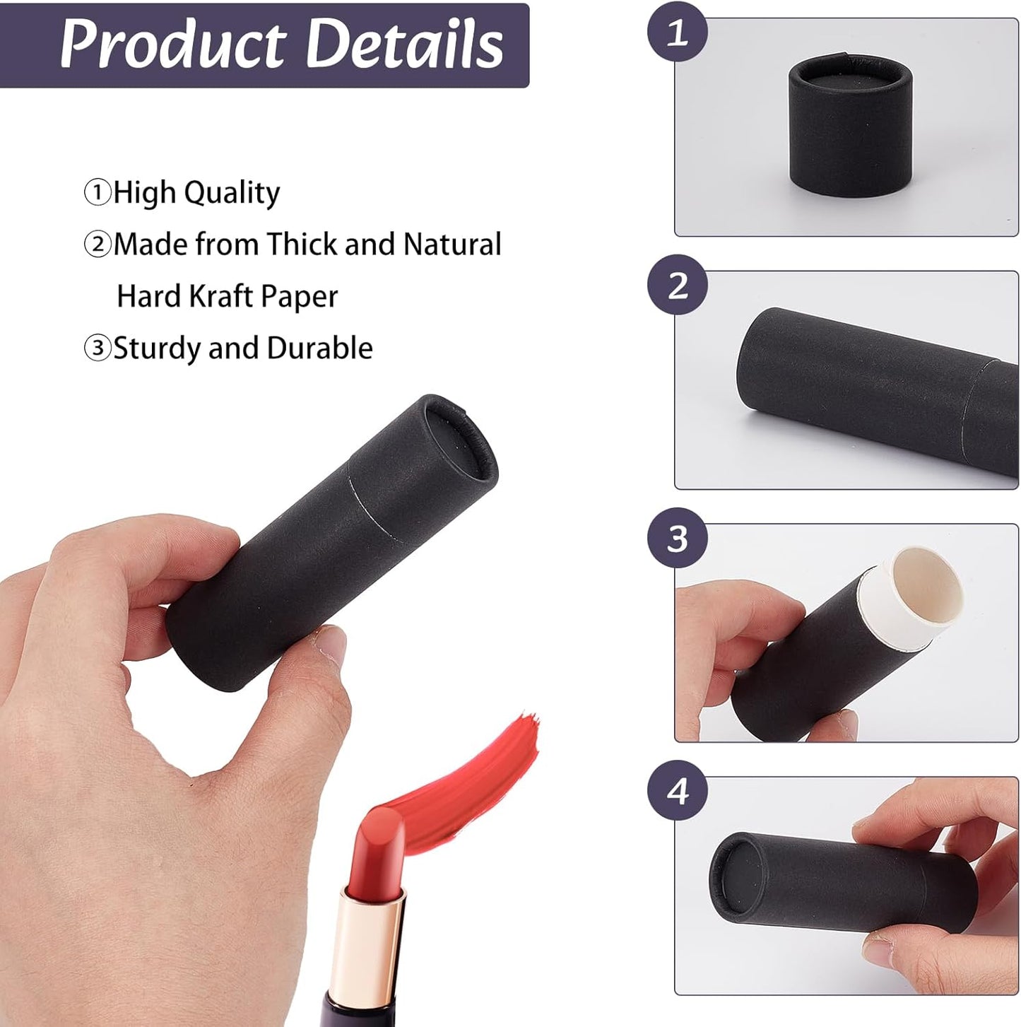 NICENEEDED 10 Pcs Kraft Paper Lipstick Tube, 0.6 Oz Paperboard Lip Balm Tubes, Cardboard Empty Deodorant Container Solid Perfume Tube Cosmetic Box for DIY Chapstick Deodorant Crayon