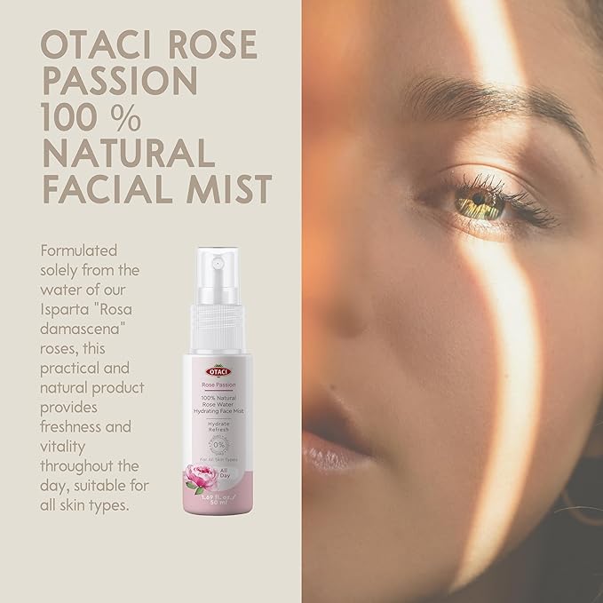 OTACI Rose Passion Face Mist Spray โ 100% Natural Rose Water Hydrating Mist for Glowing, Refreshed Skin โ Travel Size 50ml โ Vegan, Alcohol-Free, for All Skin Types