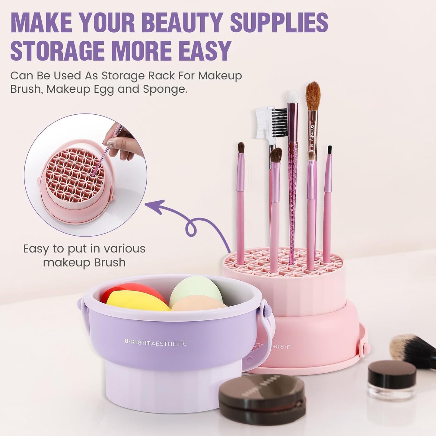 Makeup Brush Cleaner Mat 3 in 1 Silicone Makeup Brush Cleaner Bowl Cosmetic Brushes Cleaning Tool Organizer for Storage and Air Drying(Khkai