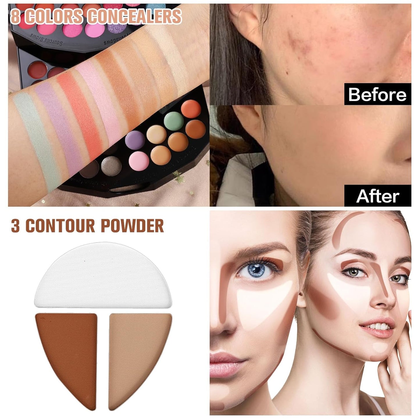 109 Colors Makeup Kit for Women Girl Full Kit Gift Set with Mirror All in One Make up Palette Included Eyeshadow Glitter Lipstick Concealer Eyeliner Eyebrow Highlighter Contour Blusher Compact PowderN