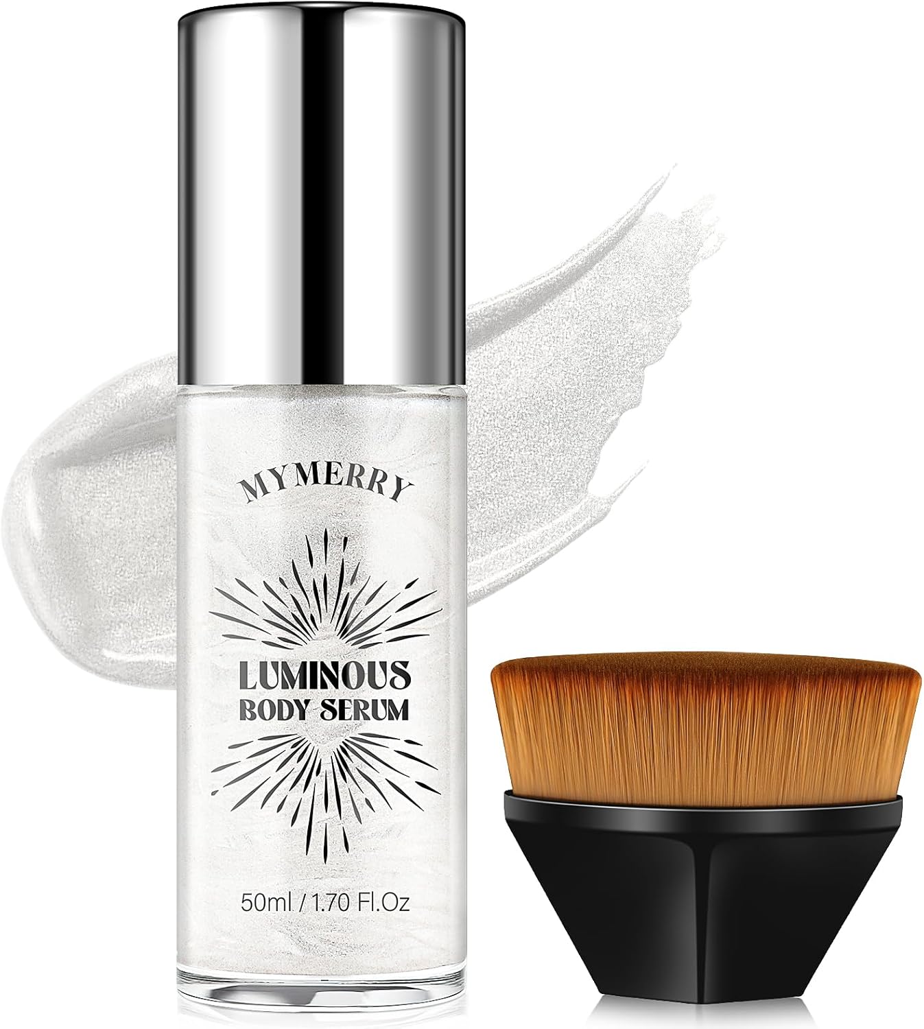 Body Shimmer Oil, 50ml Sunscreen Liquid Highlighter Bronzer Body Glitter Oil Long Lasting Moisturizing Makeup Lotion Illuminate Serum Glow Shimmer Skin 1.7 Fl Oz(Shining White #03)