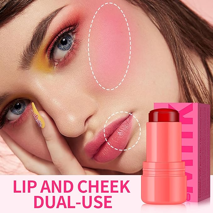 Cooling Water Jelly Tint Blush Makeup Blush Stick 3-in-1 Lip and Cheek Tint Stain Jelly Blush Multi-use Clear Glossy Gel Blush,0.18 Oz (Splash Berry, 0.18 Oz)