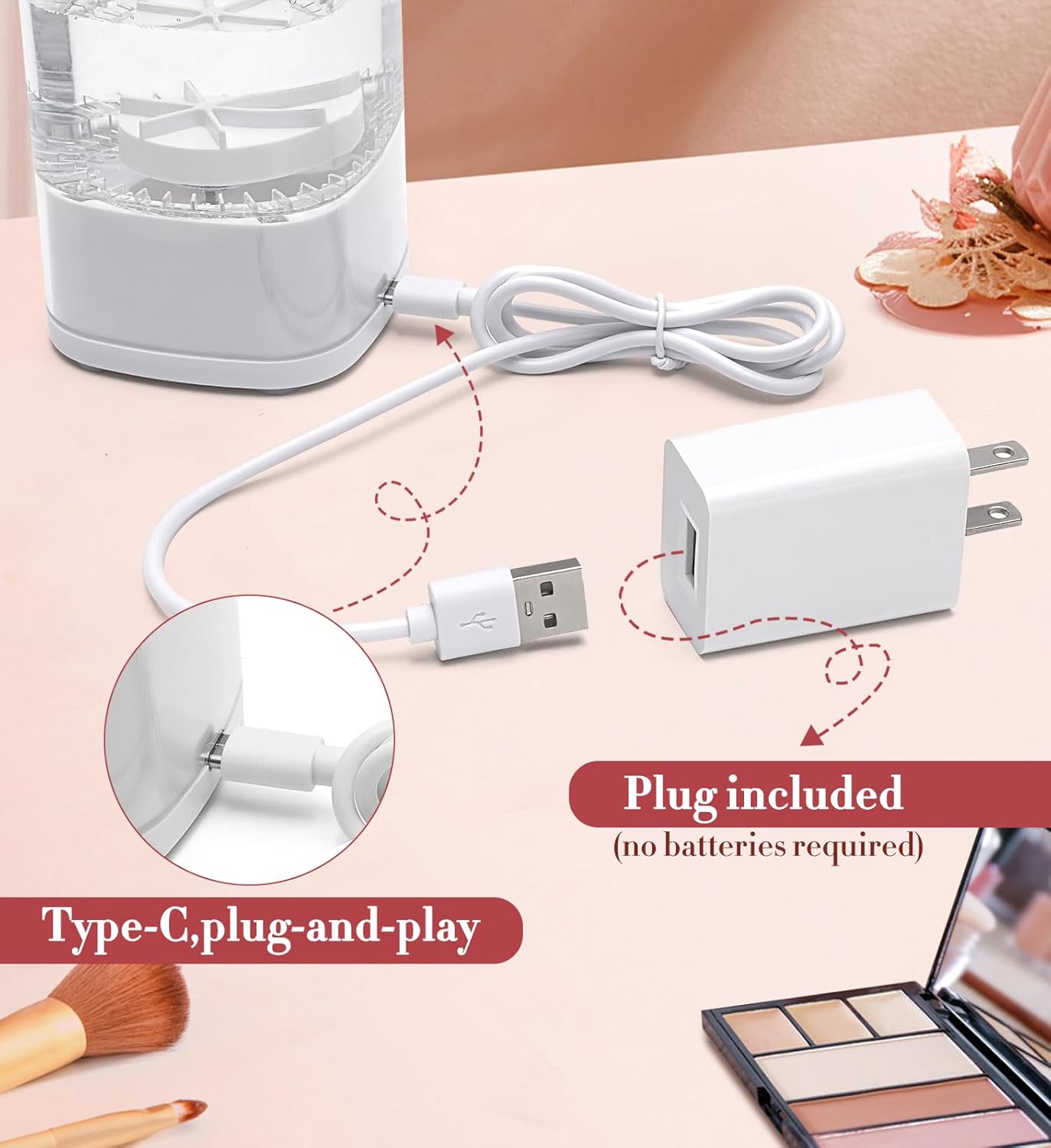 Electric Makeup Brush Cleaner, 7000 RPM Makeup Brush Cleaner Machine, Efficient Automatic Portable USB Cleaner Tool for All Types of Makeup Brushes, Convenient Makeup Brush Cleaning-Transparent 