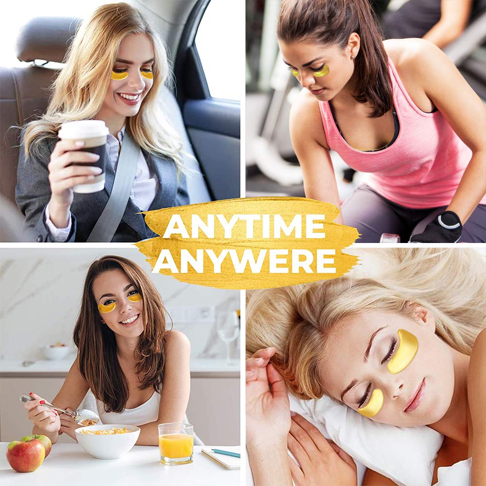 Vandarllin24K Gold Powder Gel Collagen Eye Masks Sheet Patch, Remove Bags,Dark Circles &Puffiness,Reduce Wrinkle,Moisturising,Hydrating for Blackheads (60Pairs)