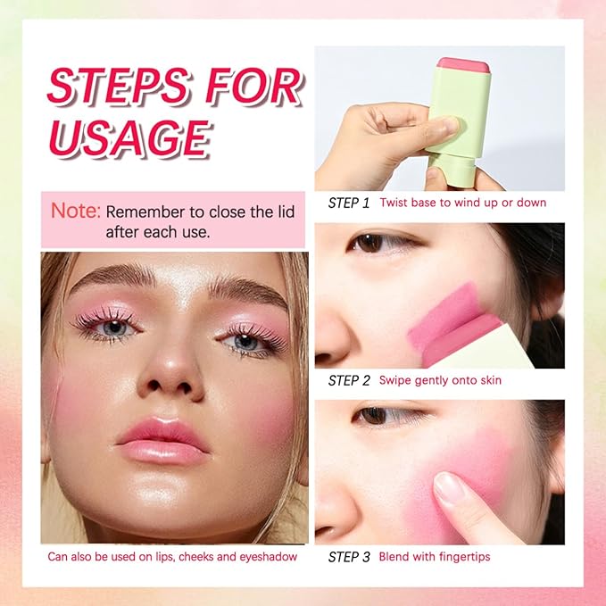 Blush Stick, Cream Blush Stick for Cheeks & Lips, Blendable Long-Lasting Multi-Use Contour Stick & Highlighter Makeup (#1 SHY PINK)